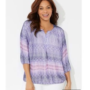 Catherine's Santa Fe Pheasant Top Size XXL Purple Pink Lightweight Casual